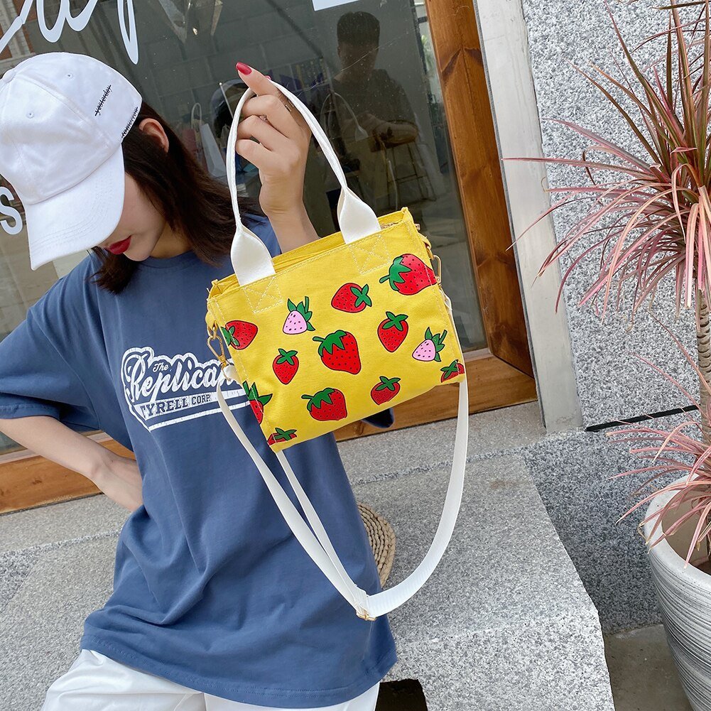 Canvas Tote Crossbody Handbags Fashion Strawberry Printed Women ...