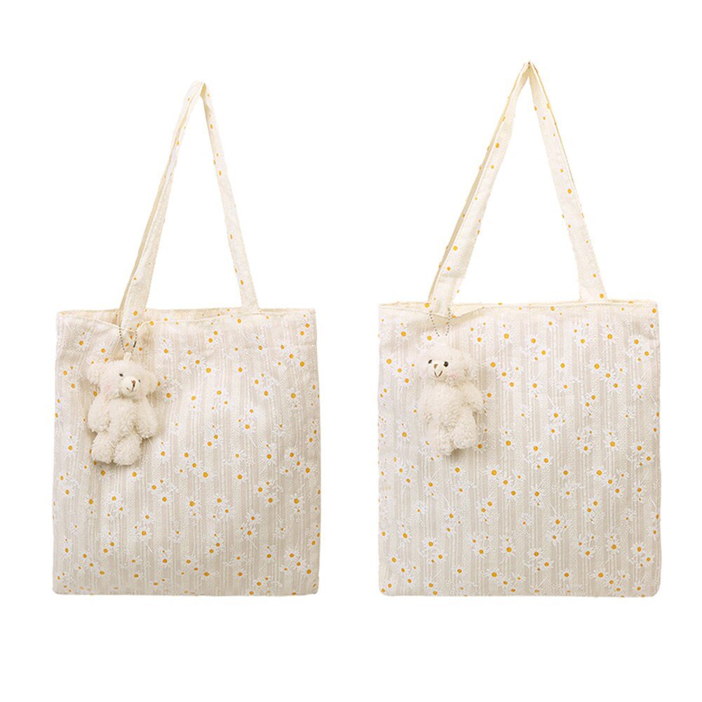 Youth Ladies Simple Versatile Bag Women Large Capacity Handbags Daisy Floral Canvas Totes ...